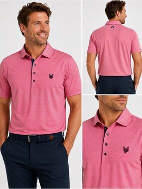 Greyson Golf Polo Shirt Mens XL Pink Stripe Performance Stretch Eagle Logo
